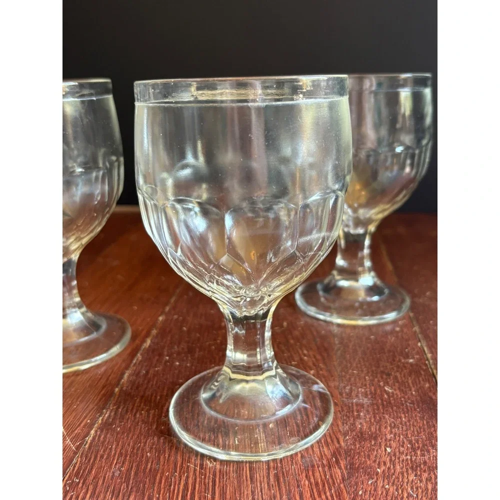 Vintage Clear Glass Stemmed Goblets Set of 4 Paneled Thumbprint Water Wine 4.5